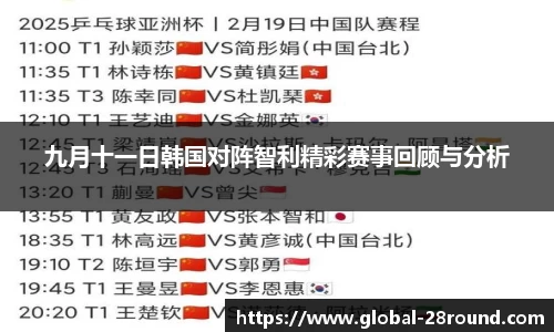 九月十一日韩国对阵智利精彩赛事回顾与分析